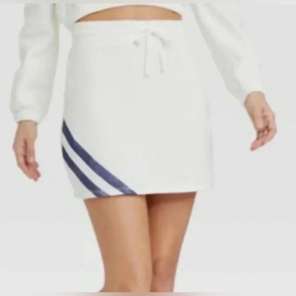 Grayson Threads DRAWSTRING Fleece Lined TENNIS SKIRT ~Off White & Blue XXL NWT